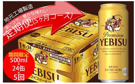 エビスビール定期便　仙台工場産（500ml×24本入を5回お届け）